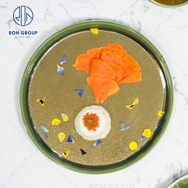Beautifully crafted high-end quality hotel restaurant banquet wedding delicate texture ceramic Stone pattern straight edge Roound Plate