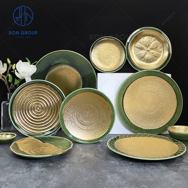 Excellent quality wholesale hotel restaurant banquet buffet luxury elegant style ceramic Threaded Plate