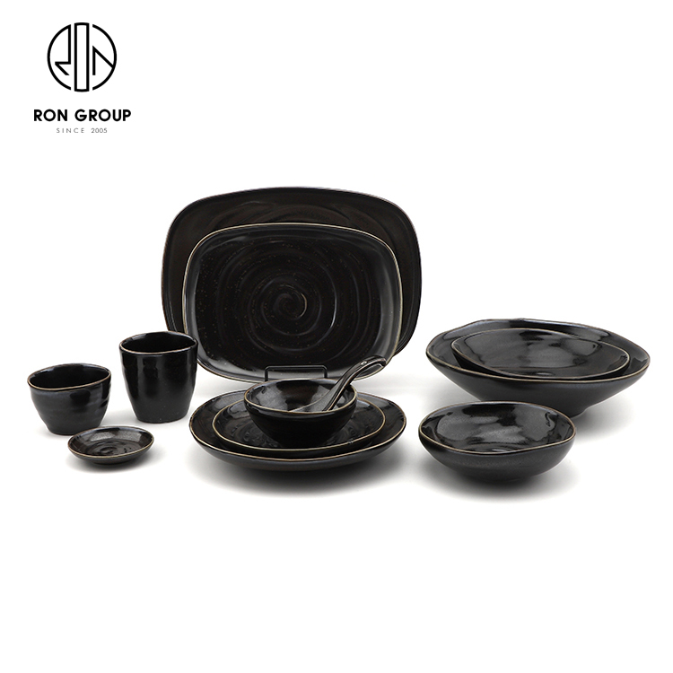 Modern Reactive Glaze Black Ceramic Dinnerware Set
