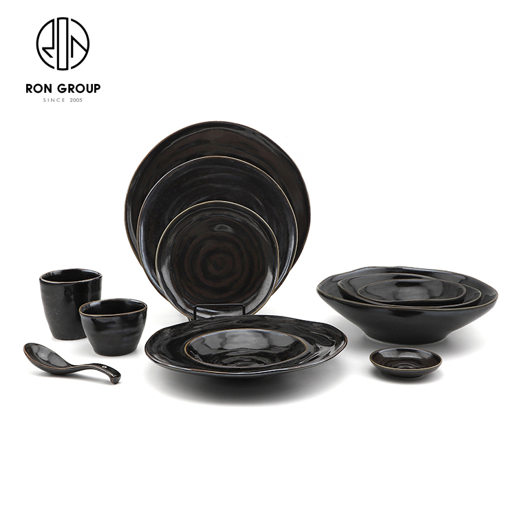 Modern Reactive Glaze Black Ceramic Dinnerware Set