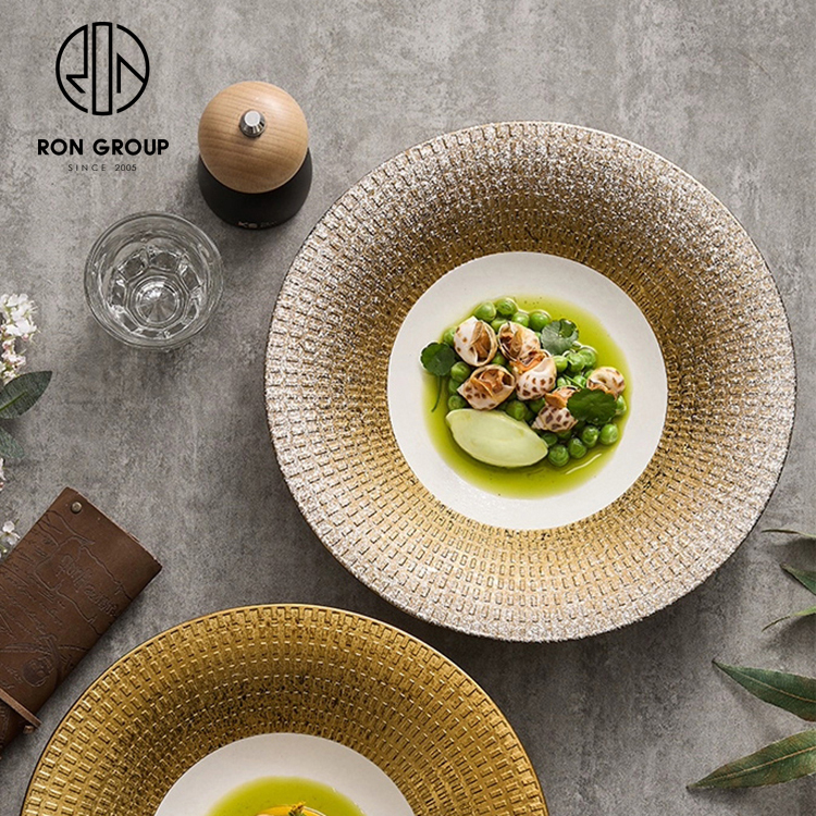Luxury Golden Snowflake Porcelain Pasta Plate for Upscale Hotel Dining