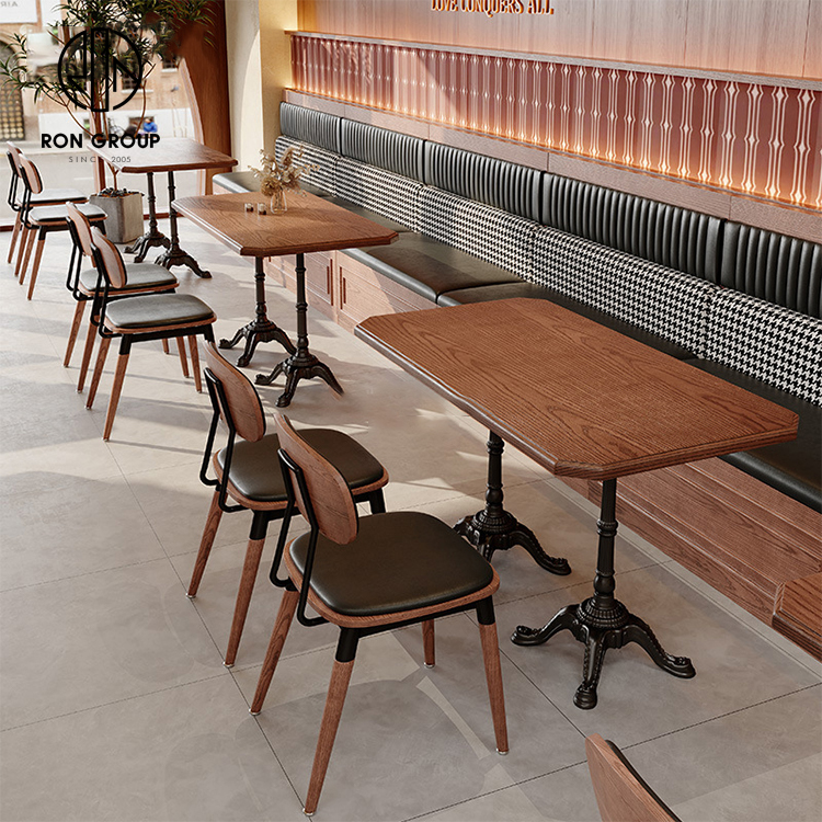 Commercial Wooden Booth Seating with Leather Bench for Café and Restaurant Interiors