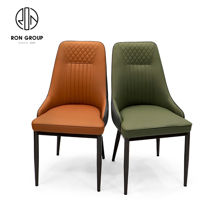 Modern Wholesale Restaurant Furniture Colorful Diamond Pattern Back Green Orange Leather Dining Chair for Restaurant Home Use