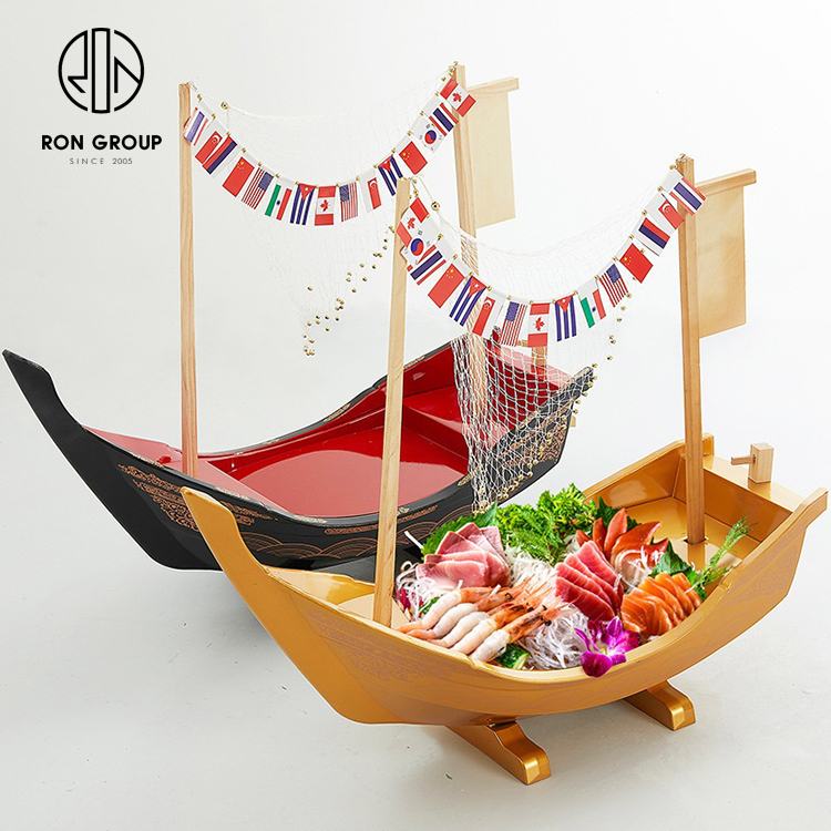 Custom Wooden Sushi Boat Serving Tray — Japanese Style Bamboo Food Container for Restaurants, Parties, and Sashimi Displays