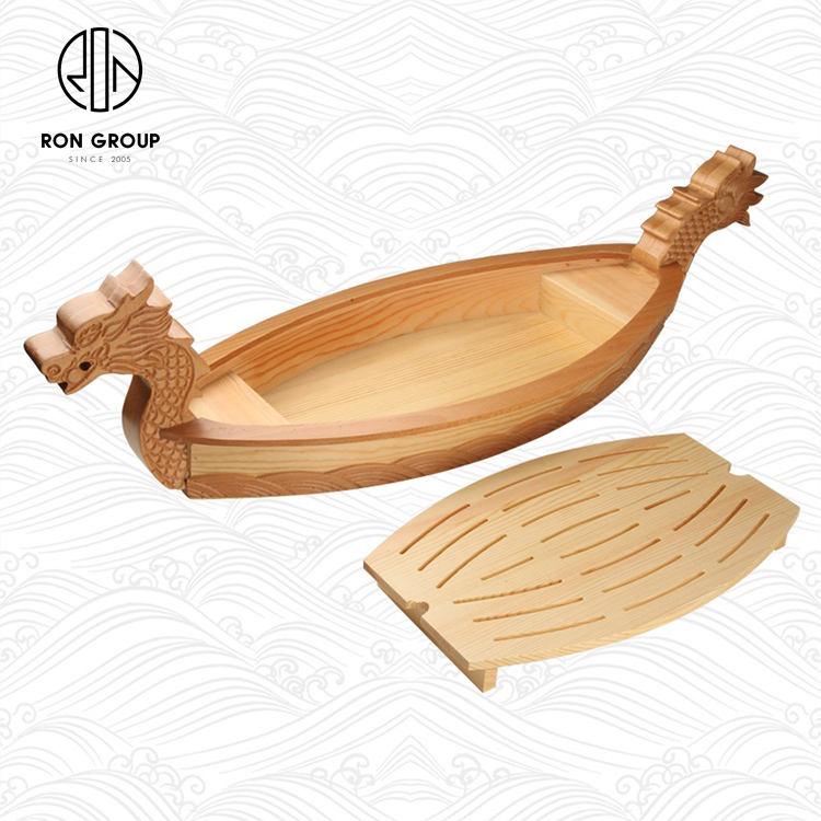 Extra Large Dragon-Head Bamboo Sushi Boat — Food-Safe Wooden Sashimi Serving Tray for Japanese Restaurants and Hotels