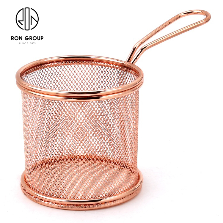 Custom Stainless Steel Wire Mesh Serving Basket — Deep Round Food Holder for Fries, Snacks, and Table Presentation