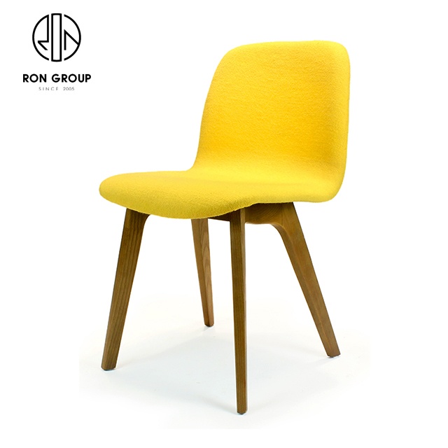Nordic OEM Commercial Chain Hotel Cafe Shop Restaurant Furniture Wood Frame Upholstered Yellow Color Velvet Fabric Dining Chairs