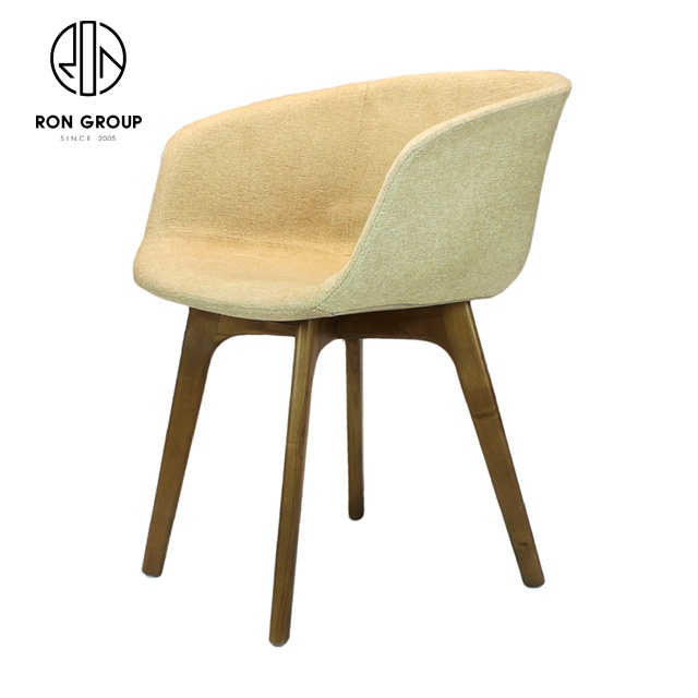 Modern Commercial Nordic Hotel Cafe Shop Furniture Comfortable Upholstered Cafe Solid Wood Legs Fabric Dining Restaurant Chairs