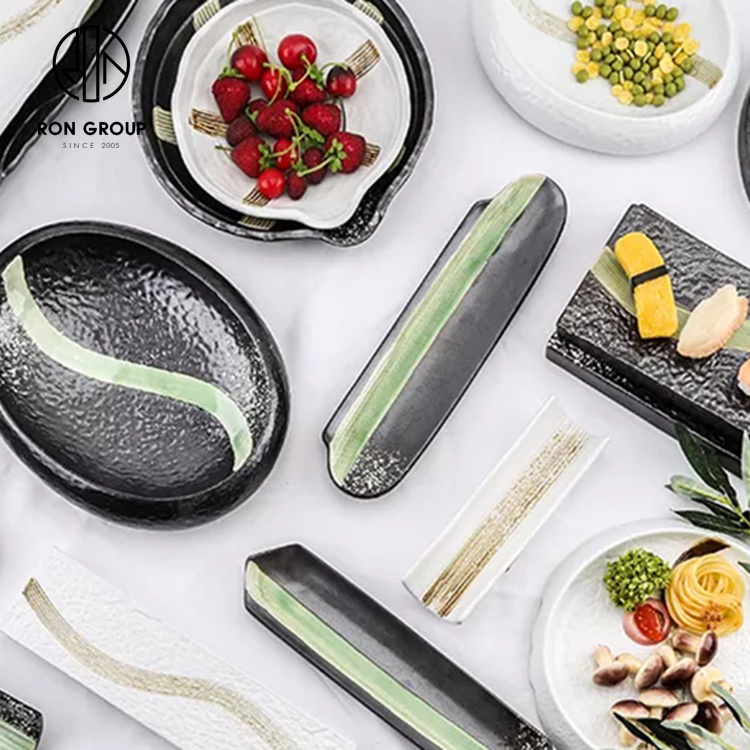 High End Hotel Catering Restaurant Tableware Set Glazed Food Decorative Serving Round Shape Large Black Oval Ceramic Bowl