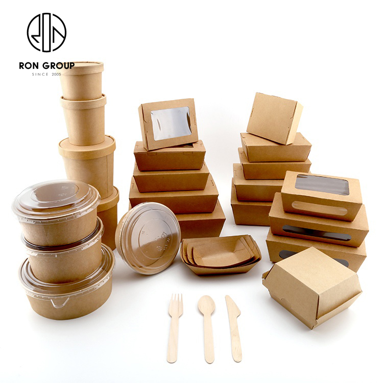 Disposable Fast Food Take Away Dessert Container Custom Restaurant Eco-Friendly Kraft Paper Packaging Food Box