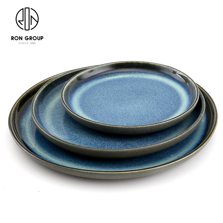 Restaurant Sets Products Manufacturer Customized Traditional Durable Dinnerware Dishes Unbreakable Edge Blue Ceramic Plates Sets