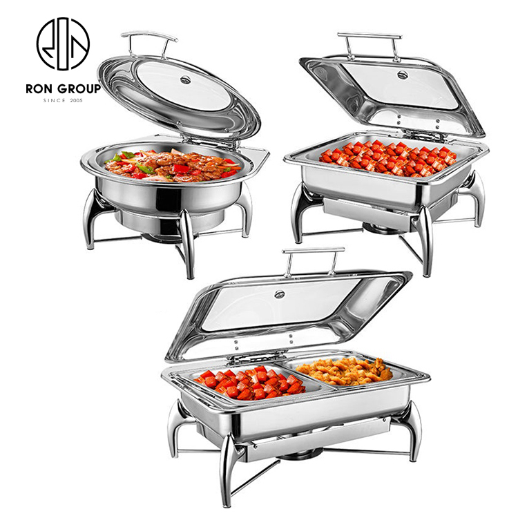 catering equipment hotel restaurant hot display electric silver buffet food warmer stainless steel glass lid chafing dishes