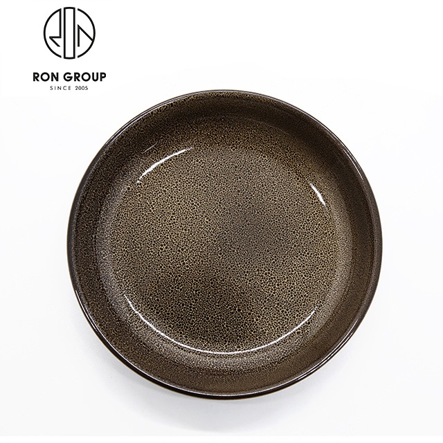 Factory Wholesale Nordic Style Restaurant Dessert Flat Plates Baking Dish 10 Inch Brown Color Glazed Ceramic Round Dinner Plates