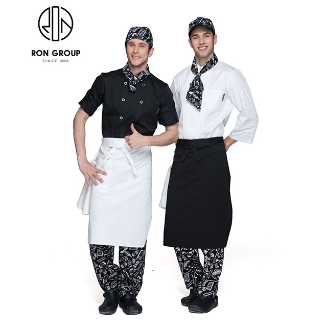 Hotel Bar Nightclub Restaurant Custom Logo Comfortable Polyester Cotton Kitchen Waiter Long Sleeve Jacket Apron Chef Uniform