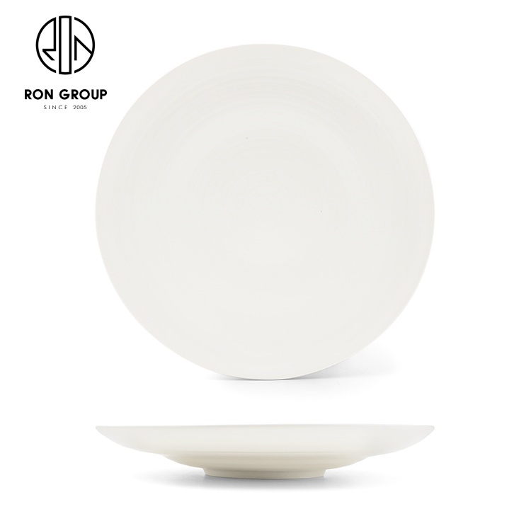 Modern round shallow cake dinnerware cheap restaurant porcelain white plates