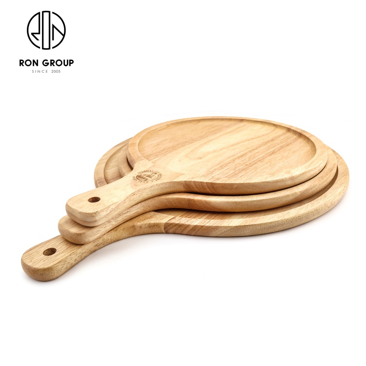 Wholesale Custom Logo Nordic Style Acacia Bread Cutting Pizza Boards With Handle Round Wooden Pizza Tray