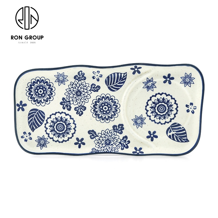 China supplier dinnerware blue flower pattern food pancake dessert ceramic plate