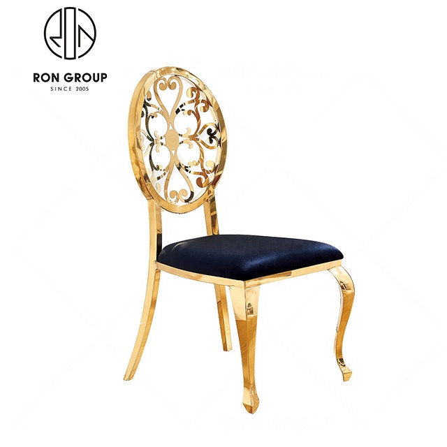 Wholesale Luxury Event Party Wedding Hotel Banquet Dining Room Furniture Gold Legs Metal Stainless Steel Chair with Back Cushion