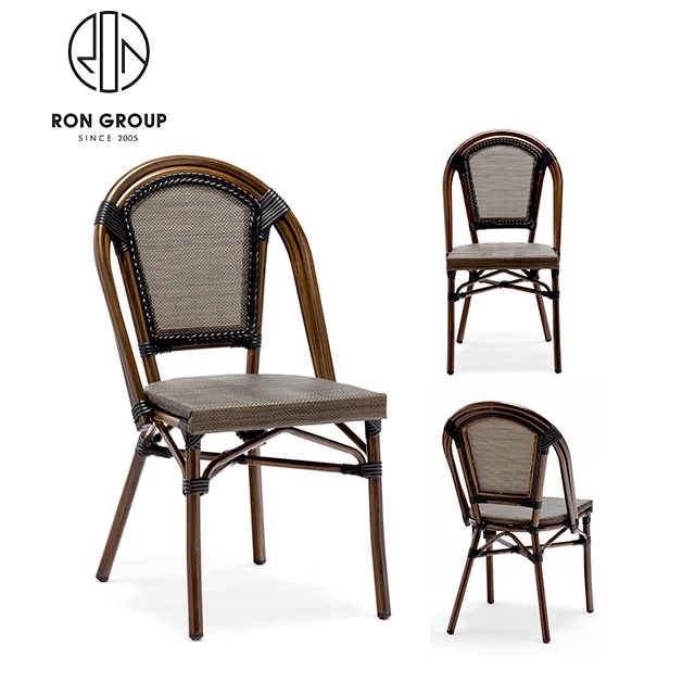 Vintage Outdoor Coffee Shop Patio Dining Room Restaurant Furniture Stackable Aluminum Wicker Rattan French Bistro Garden Chairs