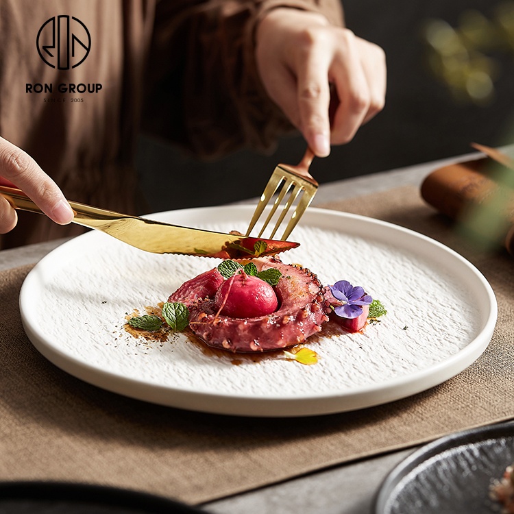 Restaurant supplier wedding modern luxury tableware buffet porcelain steak plate ceramic shallow flat dinnerware dishes plate