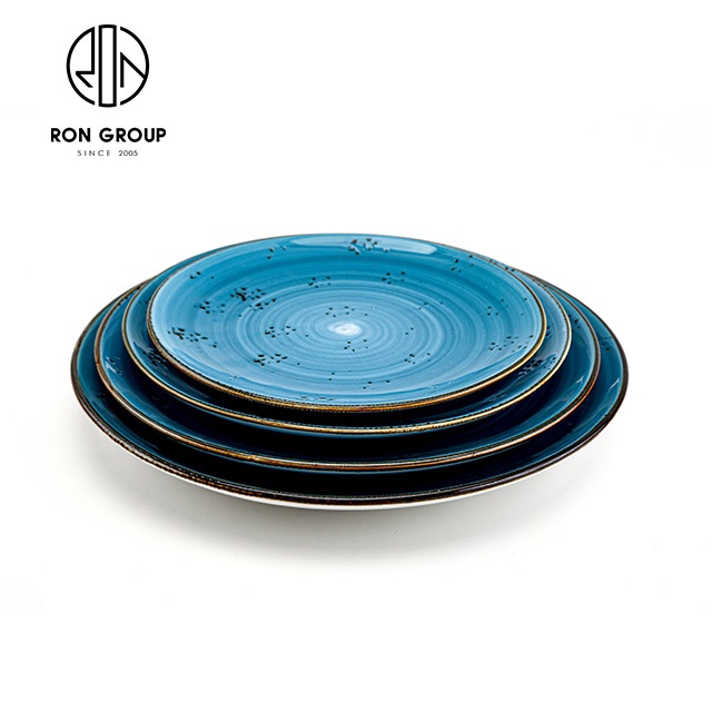 Catering Tableware Porcelain Retro Color Reactive Glaze Crockery Restaurant Hotel Plates Set Dinnerware Ceramic Dinner Set