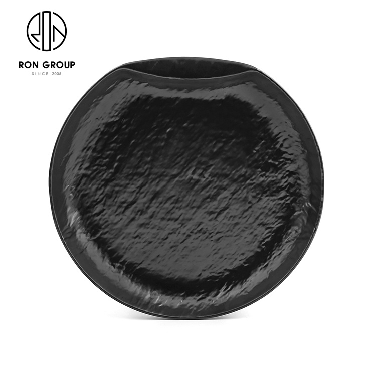 Cheap Rustic Hotel Dishes Plastic Restaurant Frosted Irregular 100% Melamine Plates Print Japanese Sushi Steak Black Custom