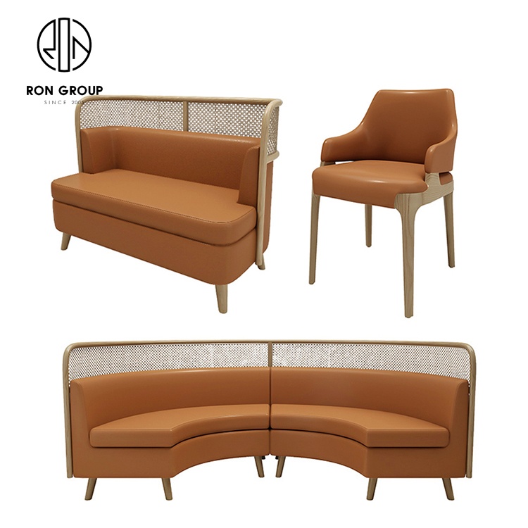 Square coffee shop fast food commercial cafe wood leather restaurant sofa bench furniture table and chairs booth seating set