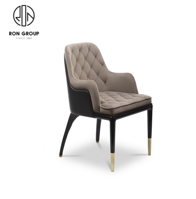 Luxury bottom tufted dining chair for restaurant modern wood dining chairs with arm