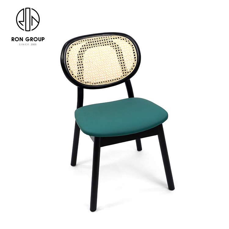 Good quality rattan wooden GreenDining Chair Comfortable Upholstered Soft Chair for Restaurant hotel  party