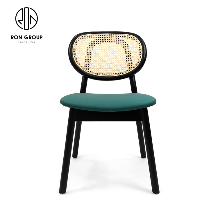 Good quality rattan wooden GreenDining Chair Comfortable Upholstered Soft Chair for Restaurant hotel  party
