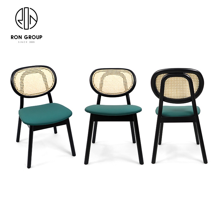 Good quality rattan wooden GreenDining Chair Comfortable Upholstered Soft Chair for Restaurant hotel  party