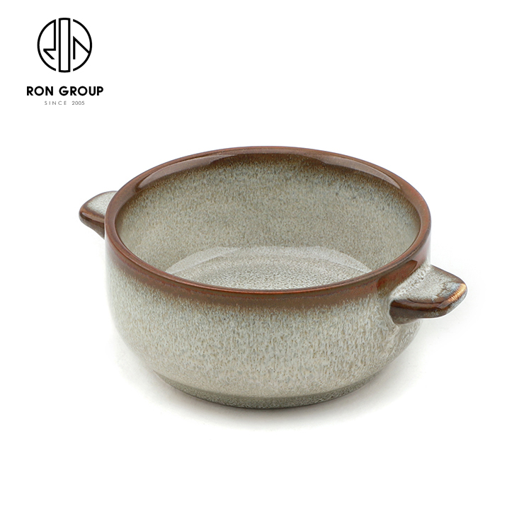 Rustic Stoneware-Style Double-Handled Ceramic Soup Bowl