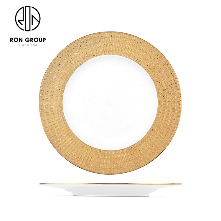 Luxury Golden Embossed Porcelain Dinner Plate for Upscale Events and Banquets