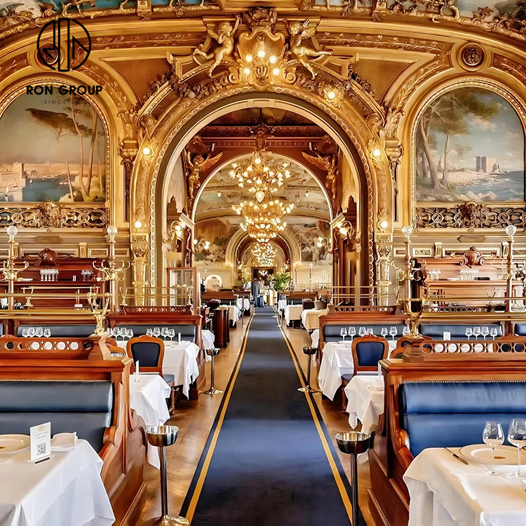 Luxury Hotel Leather Booth Seating Set With Wood Dining Tables And Upholstered Chairs For Restaurant