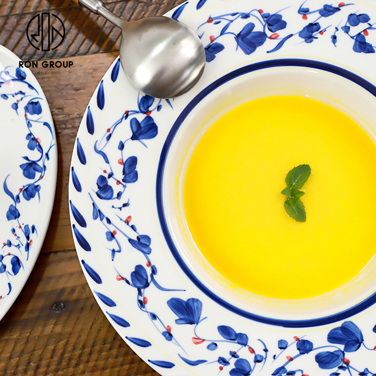 Blue Floral Vintage-Style Ceramic Dinner Plate for Home & Restaurants