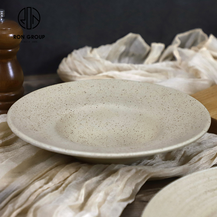 Nordic Speckled Clay Pasta Plate with Wide Rim for Upscale Restaurant Service