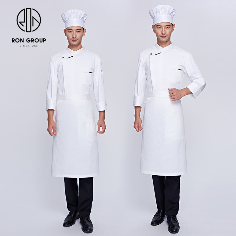 Minimalist Durable Long Sleeves Unisex Breathable Oil-proof Polyester Workwear Chef Jacket Uniform for Restaurant Kitchen Bar