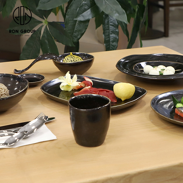 Modern Reactive Glaze Black Ceramic Dinnerware Set