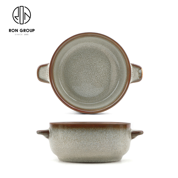 Rustic Stoneware-Style Double-Handled Ceramic Soup Bowl
