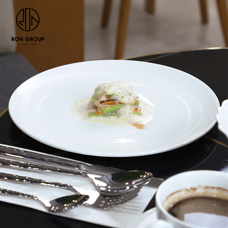 Large White Round Ceramic Serving Plate for Salad, Steak and Fine Dining