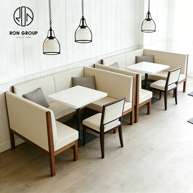Beige Curved Corner Restaurant Booth Seating Set with Table and Dining Chairs