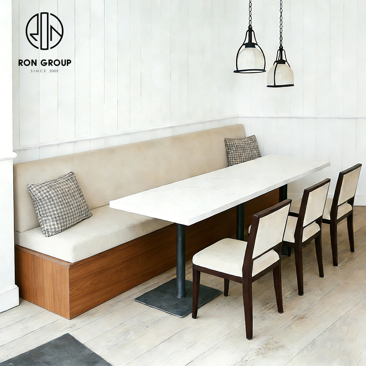 Beige Curved Corner Restaurant Booth Seating Set with Table and Dining Chairs