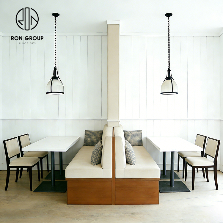 Beige Curved Corner Restaurant Booth Seating Set with Table and Dining Chairs