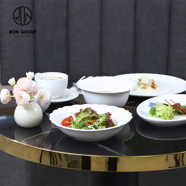 Modern White Round Ceramic Dinner Plate for Salad, Dessert and Steak Restaurant Service