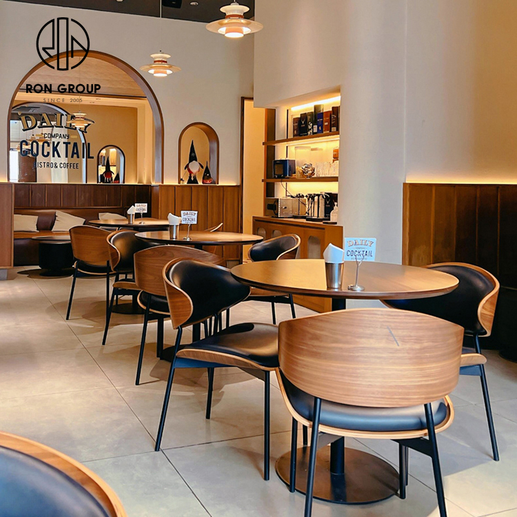 Custom Modern Cafe Table And Chair Set Oak Laminate Wood For Coffee Tea Shops