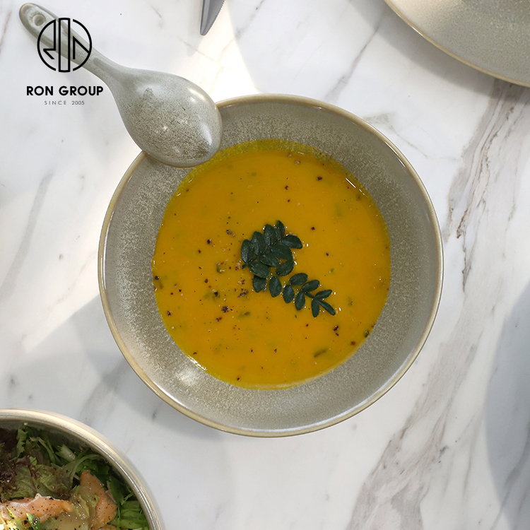 Minimalist Matte Celadon Melamine Soup Bowl for Modern Restaurant Tableware