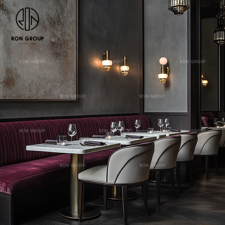 Modern Marble Dining Table with Velvet Booth Seating for Upscale Restaurants