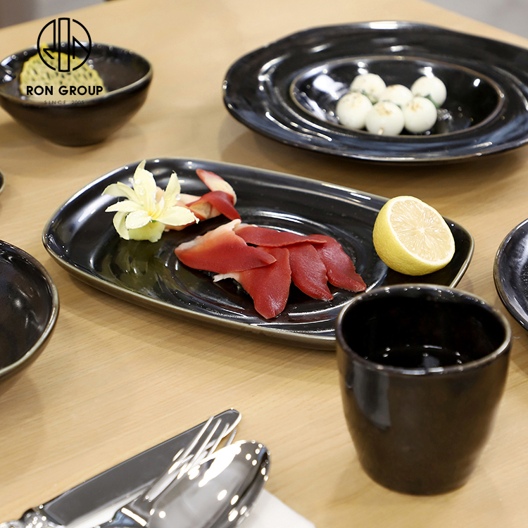 Modern Matte Black Square Ceramic Sushi Steak Plate