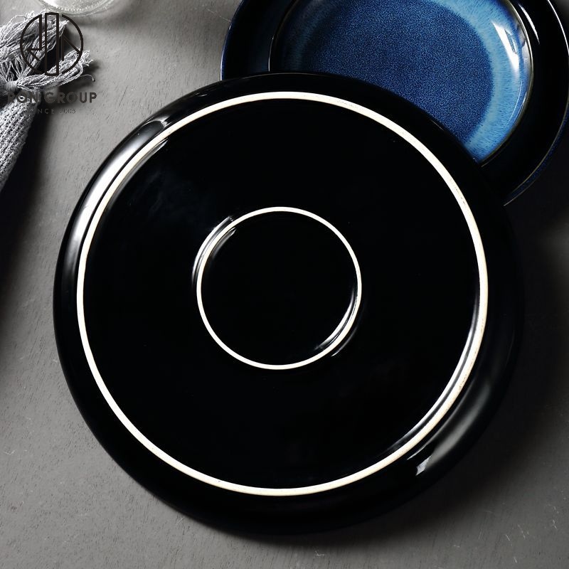 Kiln-Glazed Blue Ceramic Dinner Plate for Modern Restaurants