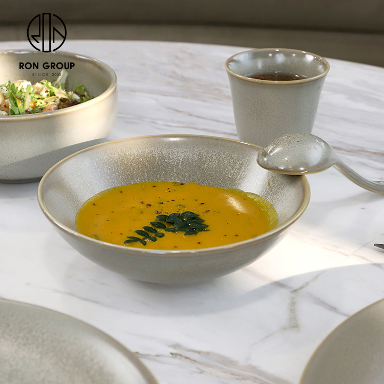 Minimalist Matte Celadon Melamine Soup Bowl for Modern Restaurant Tableware